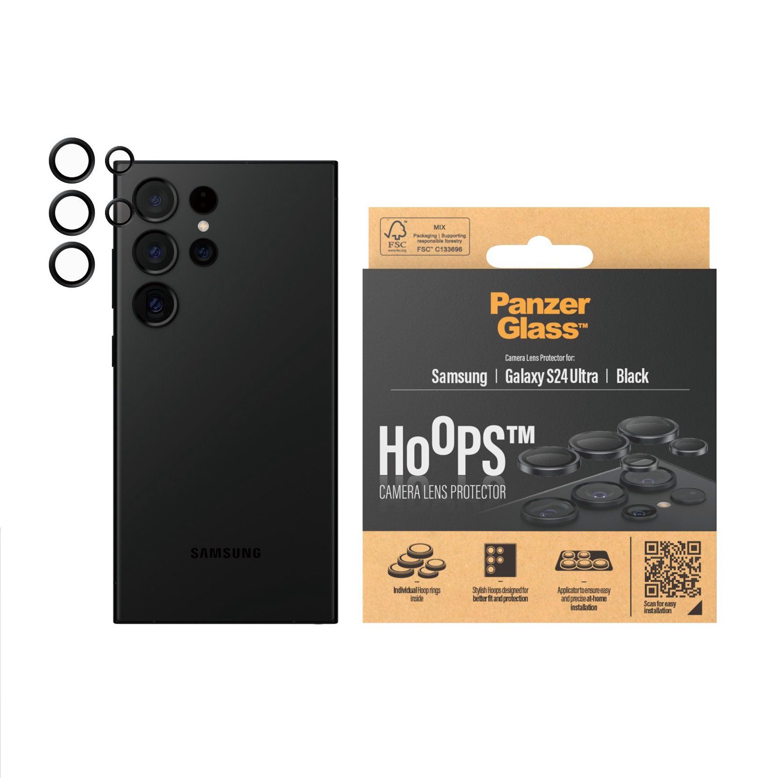 PanzerGlass Samsung Galaxy S24 Ultra Hoops kameralinsskydd, svart