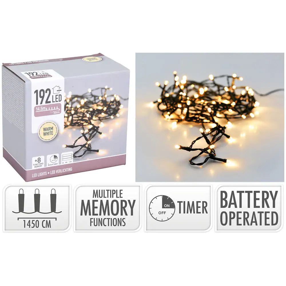 Ljusslinga 192 LED 15 m, batteridriven (svart)