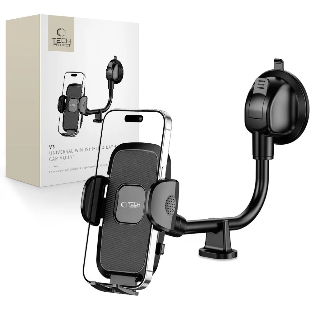 Tech-Protect V3 biltelefonhållare med lång arm för vindruta/cockpit - svart