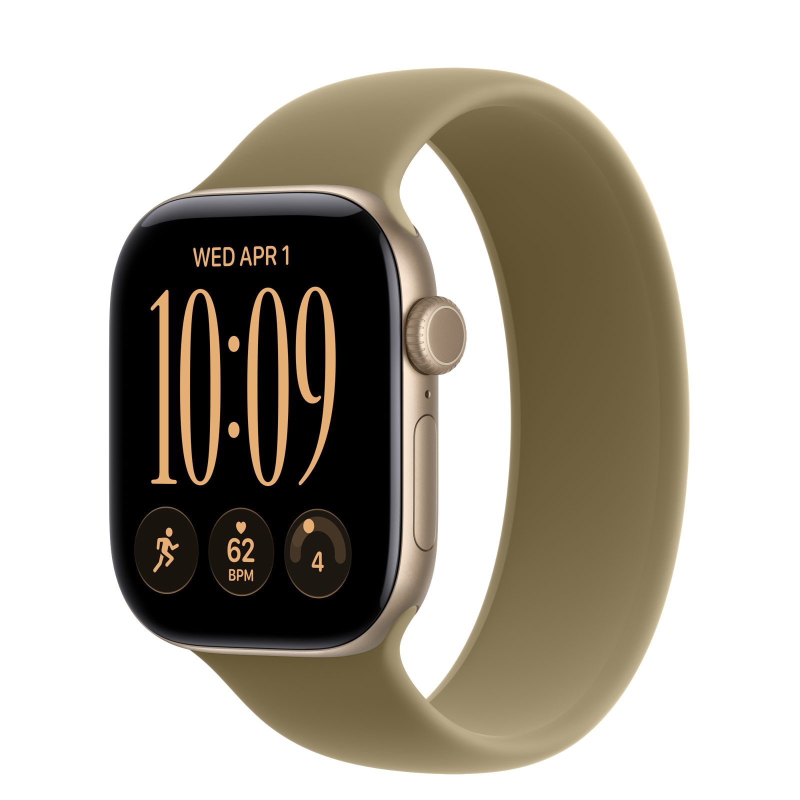 Apple Watch Series 12 (GPS) • Aluminiumboett ljust guld, 42 mm • Sololoop oliv