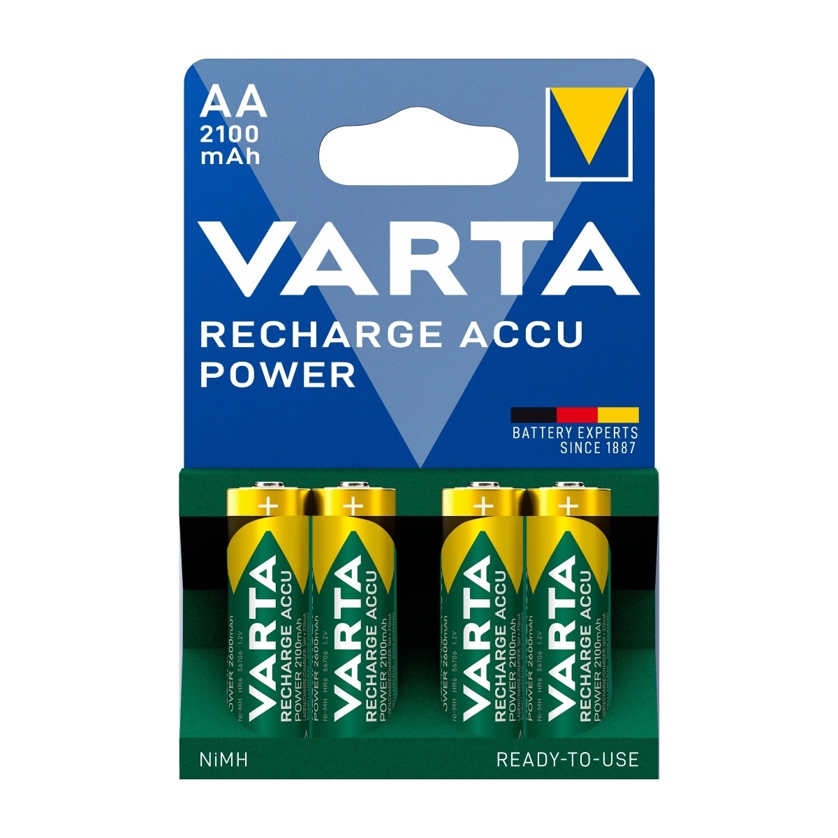 VARTA Recharge Accu Power uppladdningsbart AA batteri 2100mAh, 4 st