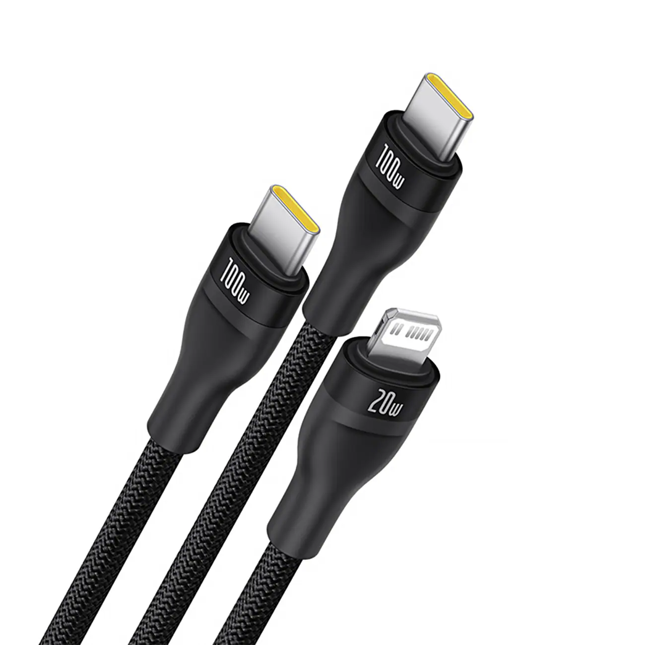 Baseus 3in1 laddningskabel USB-C till 2x USB-C/1x Lightning 100W, 1,75m - Svart, bild 3
