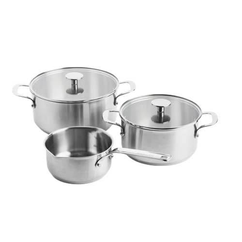 KitchenAid - Stainless Steel Sheet Frypan 3pcs Set: Casserole with Lid + Open Saucepan - Silver - 16-24 cm