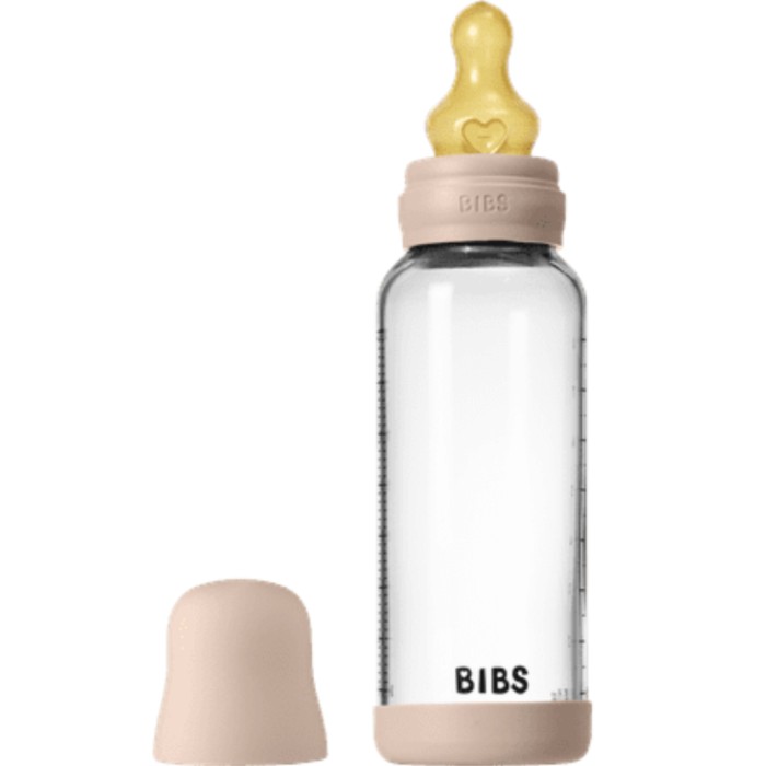 BIBS Glass Baby Bottle Round Latex 240 ml Medium Flow Blush