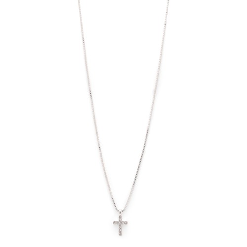 PILGRIM - CLARA Crystal Cross Necklace - Silver - 35 cm + 9 cm
