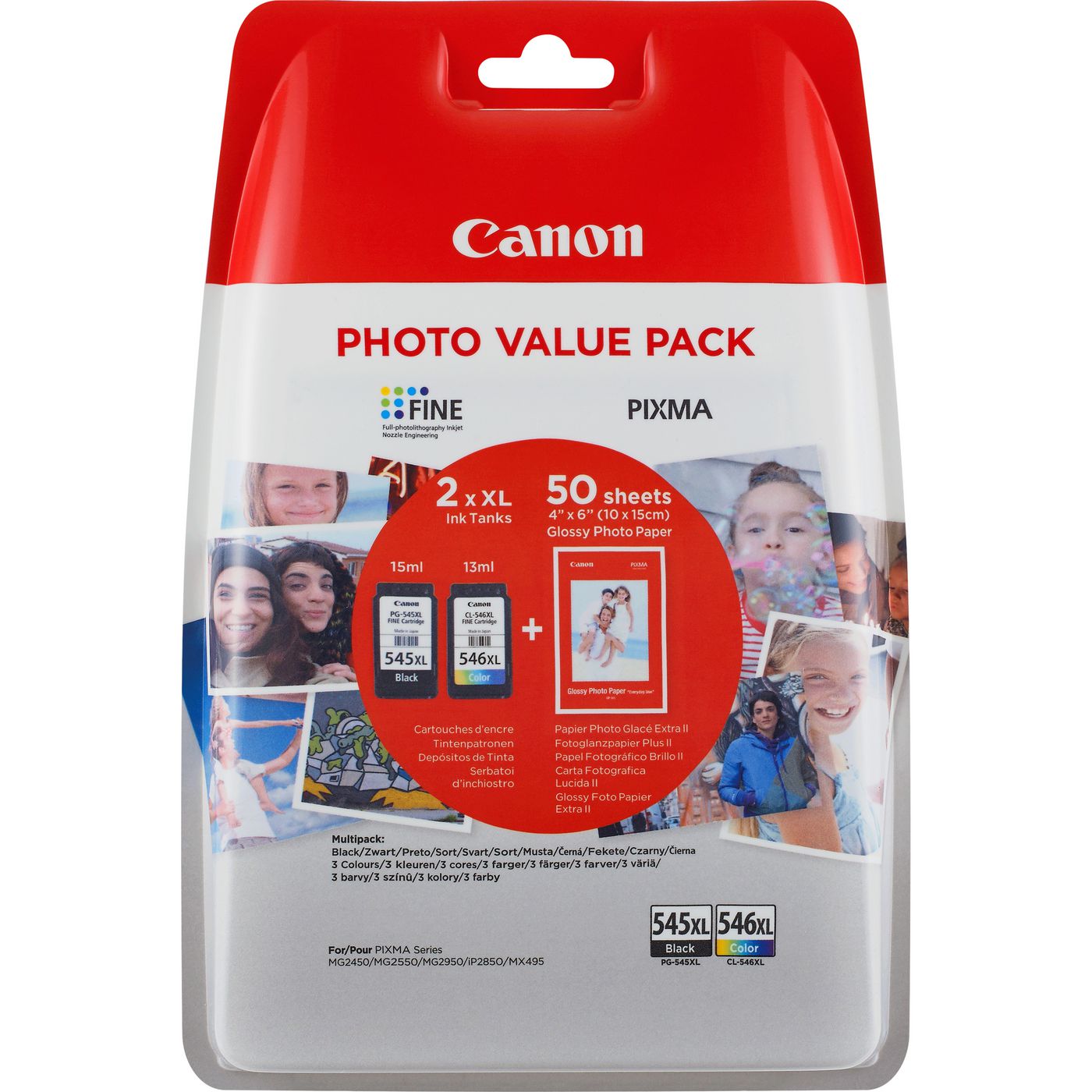 Canon PG-545XL/CL-546XL svart+färg, Photo Value Pack (2 färgpatroner + 50 ark 10x15cm fotopapper), bild 3