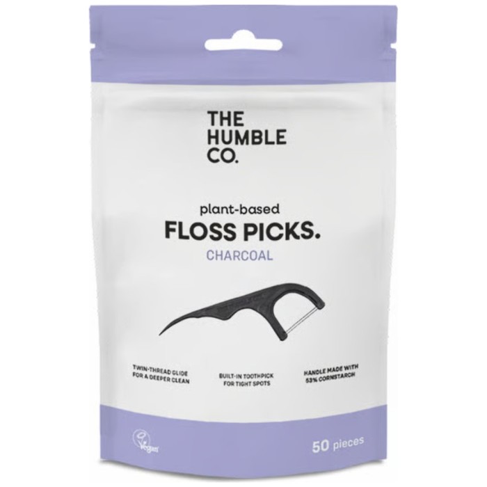 The Humble Co Dental Floss Picks Charcoal Grip Handle 50 st.