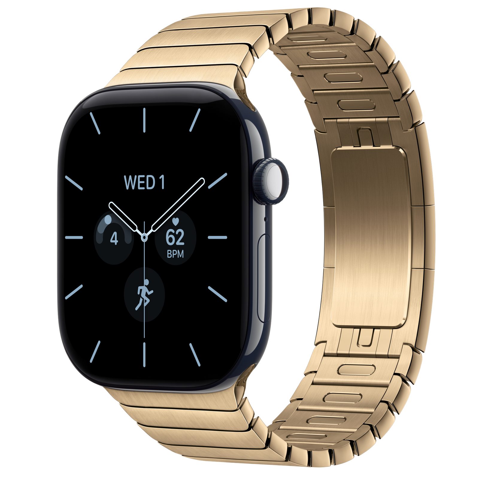 Apple Watch Series 12 (GPS + Cellular) • Keramikboett nattblå, 46 mm • Länkarmband skinande guld