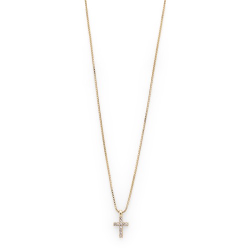 PILGRIM - CLARA Crystal Cross Necklace - Gold - 35 cm + 9 cm Extension