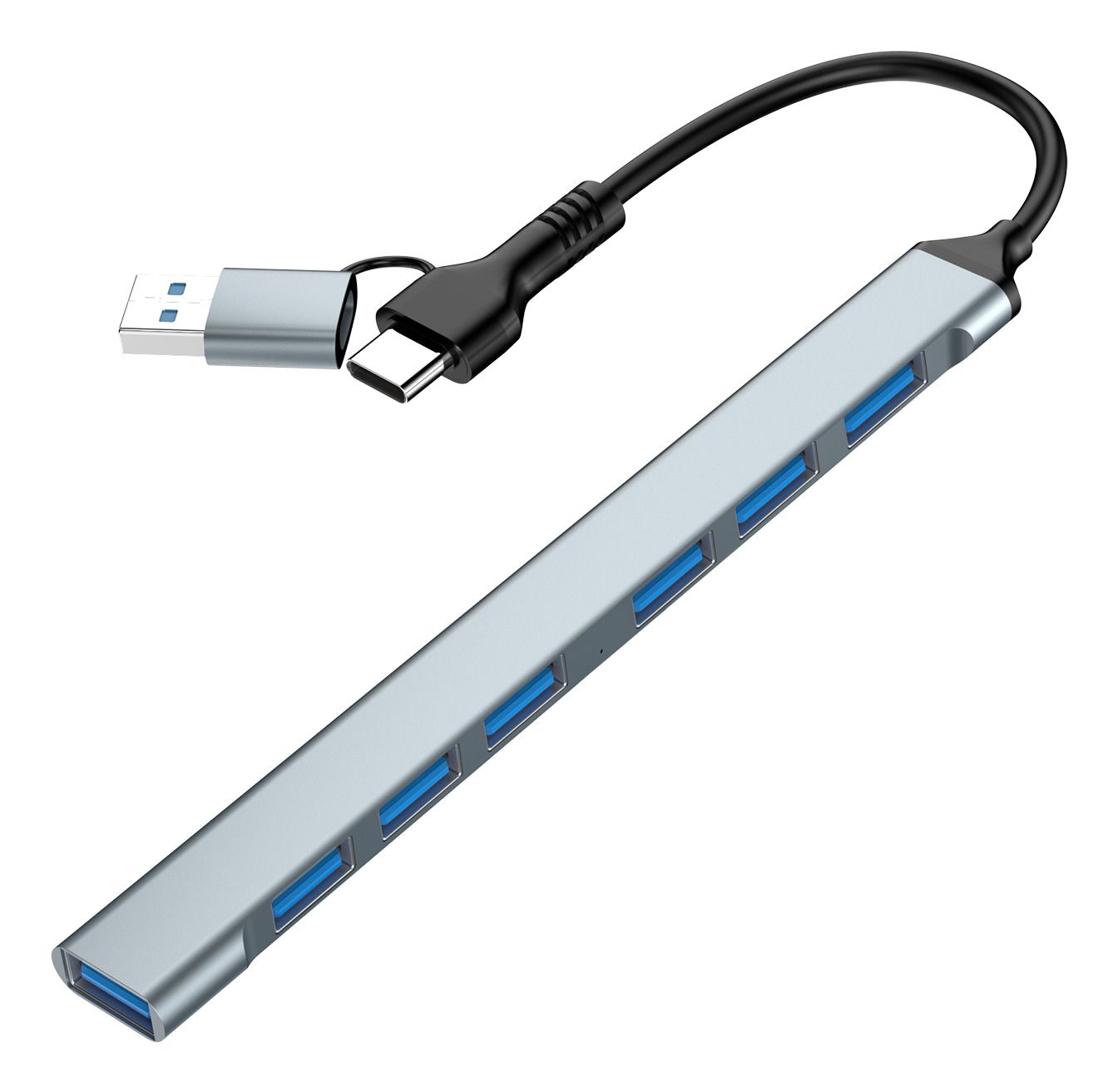 Gembird UHB-ACM-U3P1U2P6-01, USB 3.2 Gen 1 (3.1 Gen 1) Typ A + Typ C, USB 2.0 Typ A, USB 3.2 Gen 1 (3.1 Gen 1) Typ A, 5000 Mbit/s, silver, rund kabel, Kina