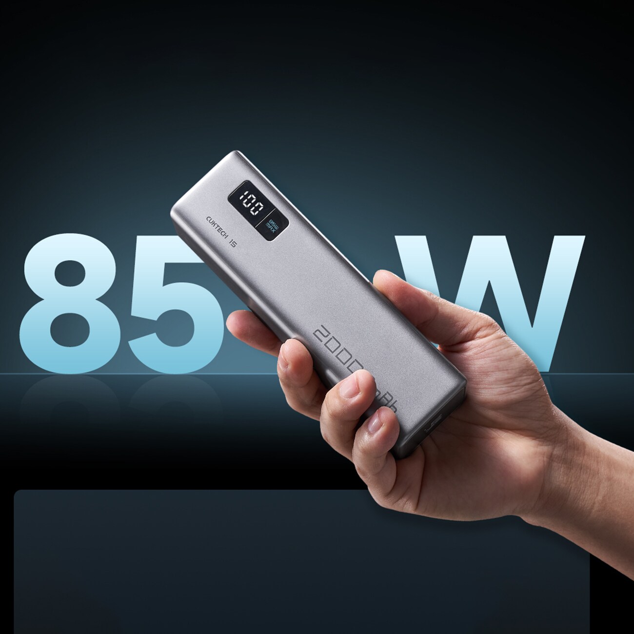 Powerbank Cuktech CUKP200XGLGR 100W 20000mAh 2 x USB-C 1 x USB-A - grå, bild 4