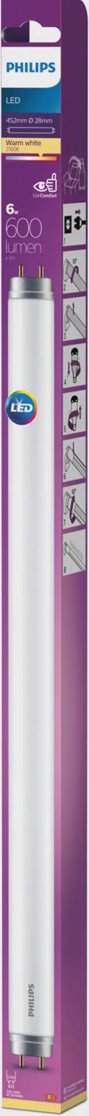 Philips T8 LED-lysrör 6 Watt G13 (varmvitt ljus)