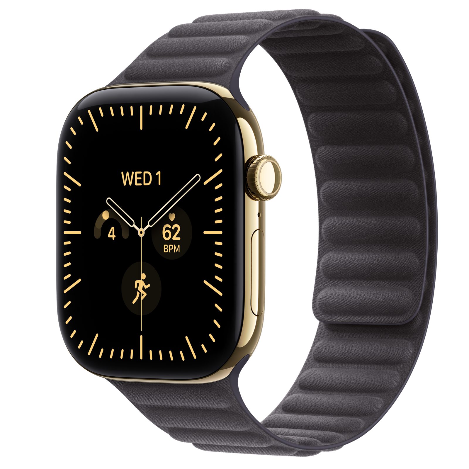 Apple Watch Series 12 (GPS + Cellular) • Titanboett skinande guld, 46 mm • Magnetlänk midnatt