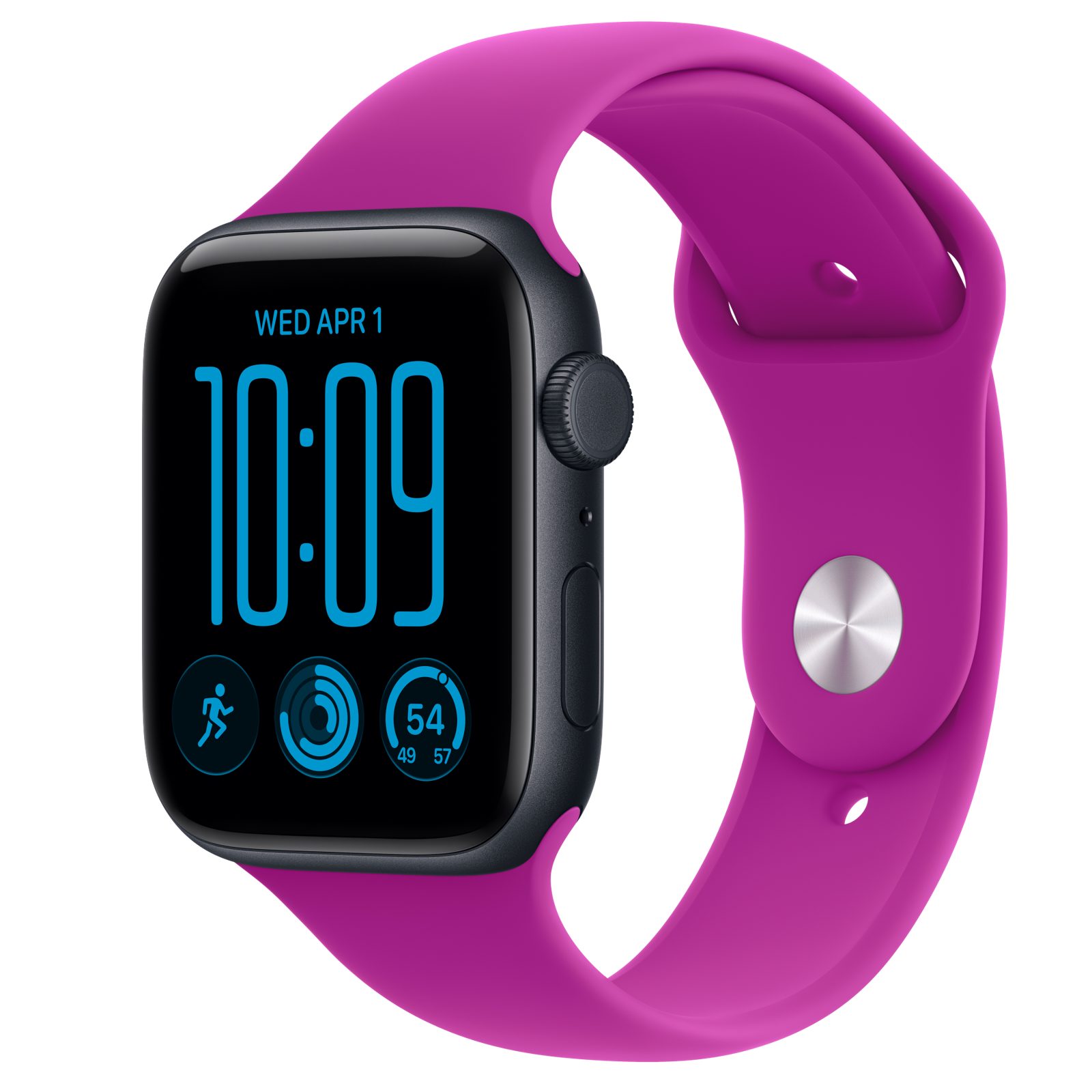 Apple Watch SE 3 (GPS + Cellular) • Aluminiumboett midnatt, 44 mm • Sportband magenta