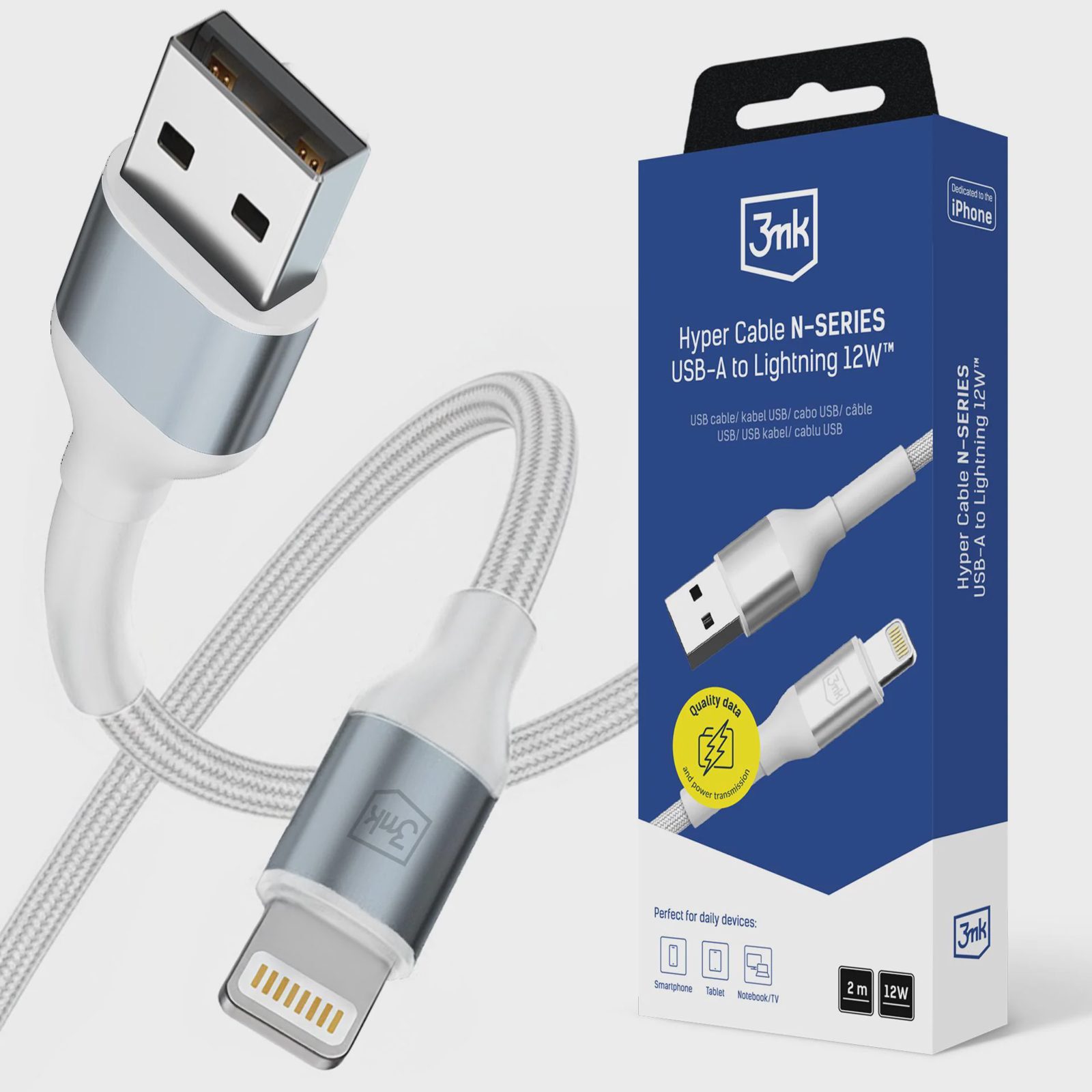 3mk 3mk Kabel 3mk Hyper Cable N-SERIES USB-A / Lightning 2m 5V/2,4A 12W / vit