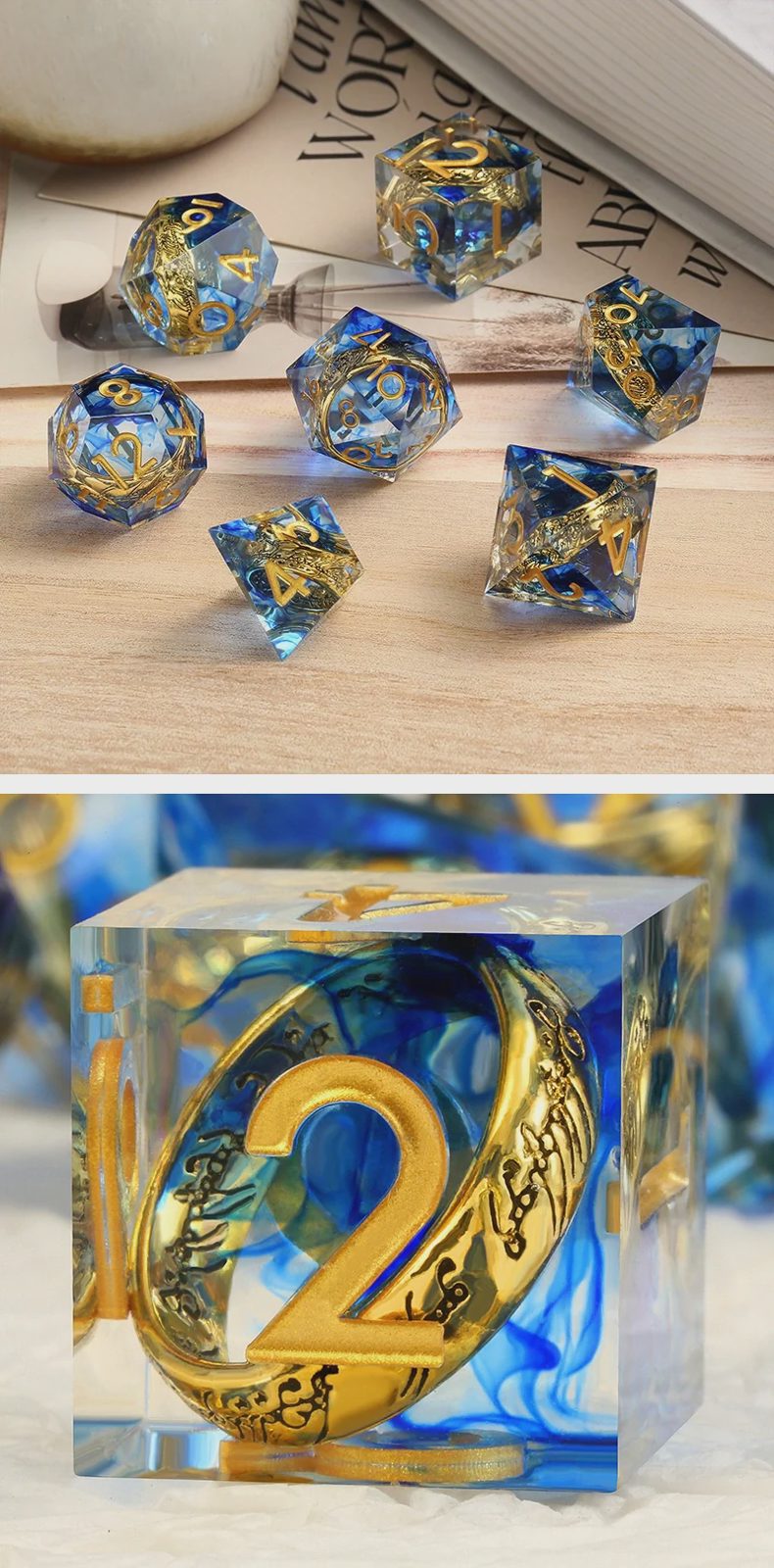 Sharp Edge Dice Set (7) Rings Blue