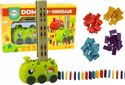 LeanToys bil grön dinosaurie på batteri byggbara färgglada dominoblock (4 färger)