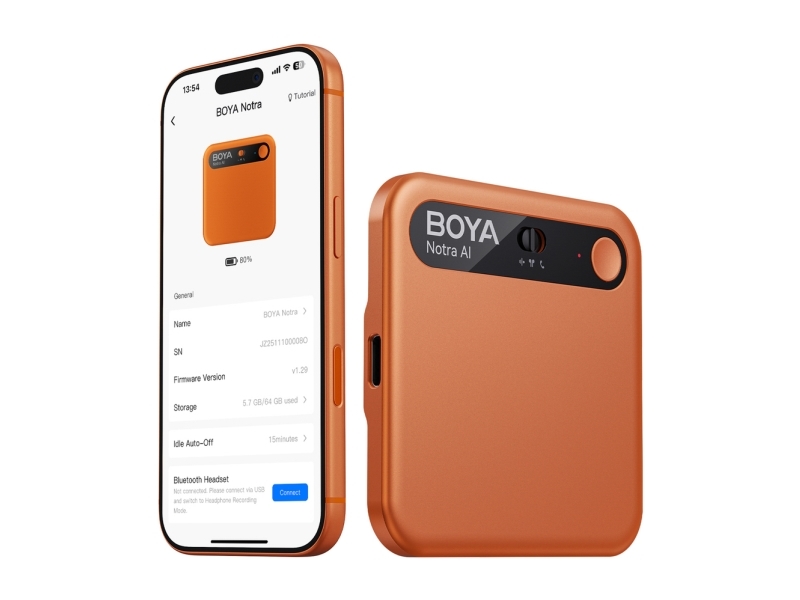 BOYA Notra diktafon 64 GB med AI-transkribering, kosmisk orange