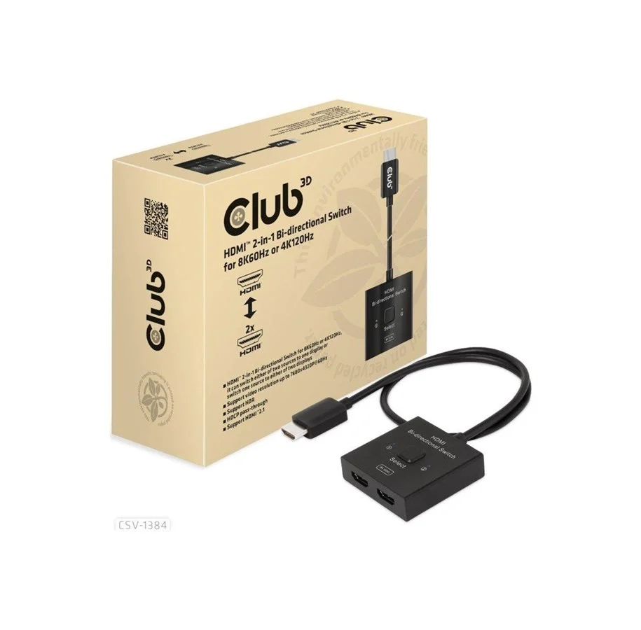 Club 3D CSV-1384 - Video-/ljudomkopplare - 2-i-1, bi-riktad - 2 x HDMI - skrivbordsmodell, bild 2