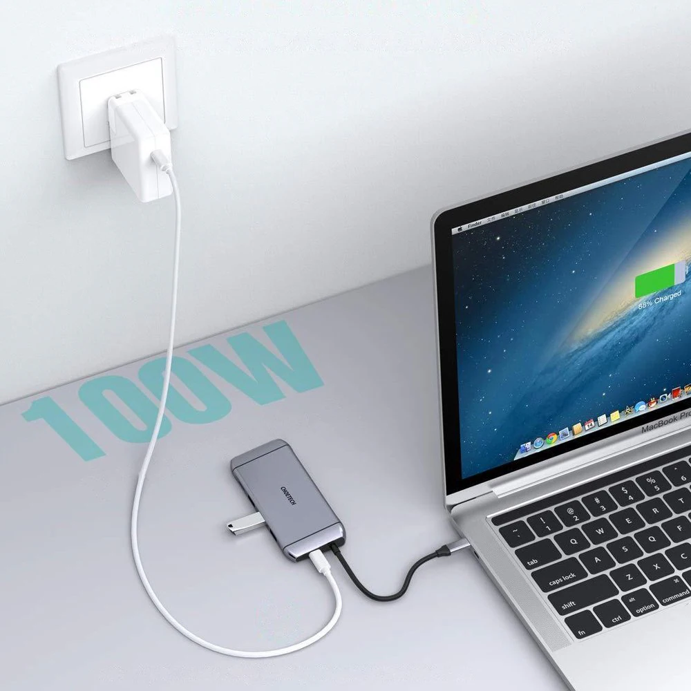 Choetech 9in1 USB Type C HUB - 3x USB 3.2 Gen 1, SD/TF-kortläsare, HDMI 4K, VGA 60Hz, RJ45, grå, bild 4