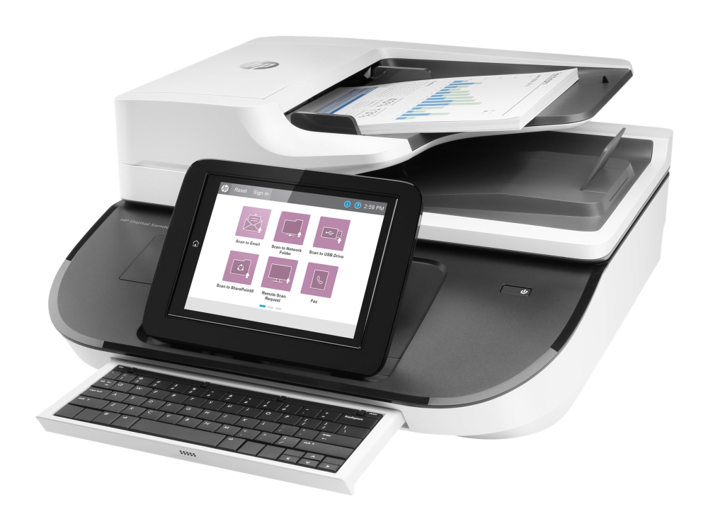 HP Digital Sender Flow 8500fn2 - Dokumentskanner - plattform: CCD/ADF: CIS - Duplex - 216 x 864 mm - 600 dpi x 600 dpi - upp till 92 sidor/minut (mono) / upp till 92 sidor/minut (färg) - ADM (150 ark) - upp till 10000 scanningar per dag - USB 2.0, Gigabit LAN, USB 2.0 (Host)