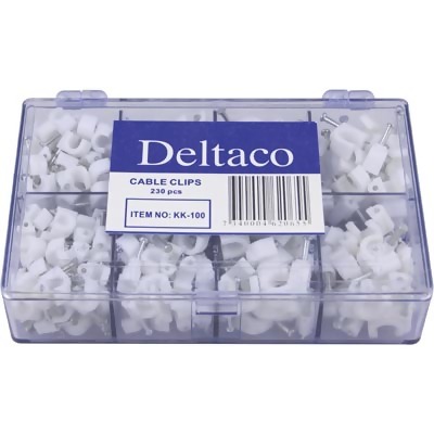 DELTACO kabelklammer i plast med stålspik, 4 storlekar, 230-pack