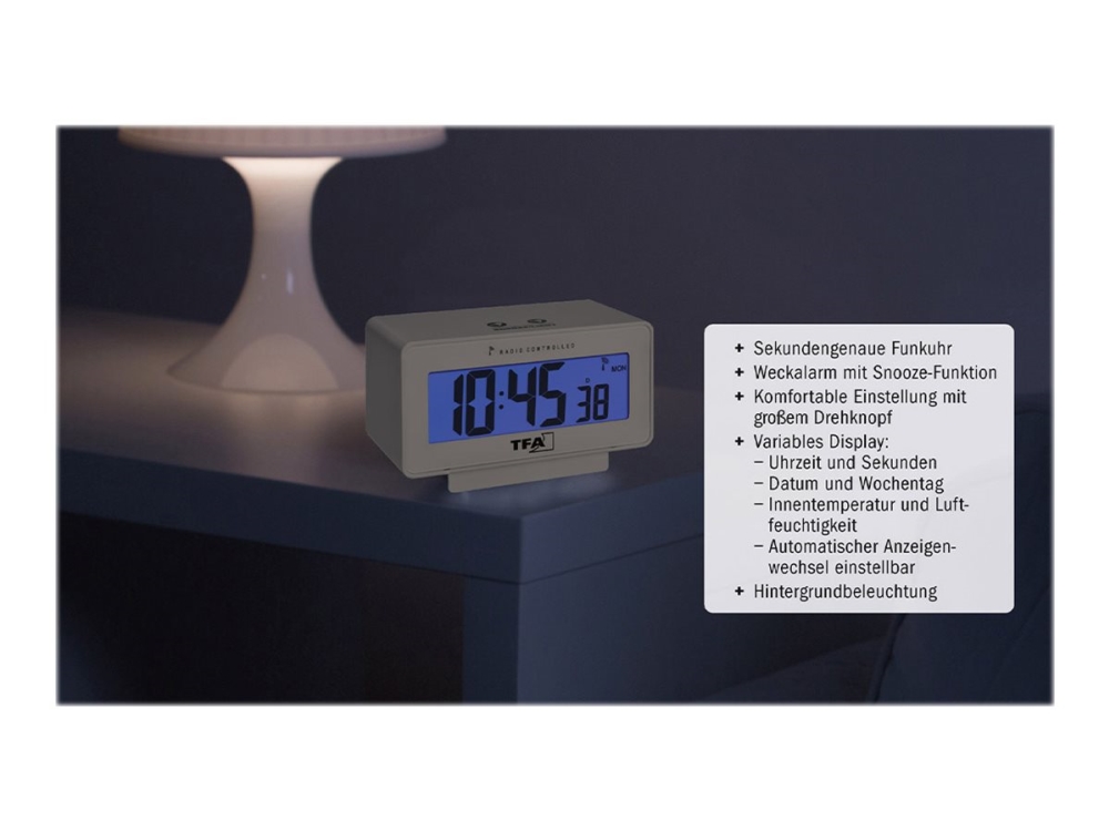 TFA Change - Väckarklocka - rektangulär - elektronisk - skrivbord - vit