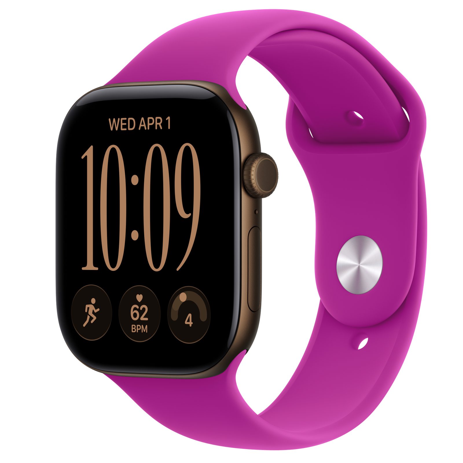 Apple Watch Series 12 (GPS + Cellular) • Aluminiumboett mörk brons, 46 mm • Sportband magenta