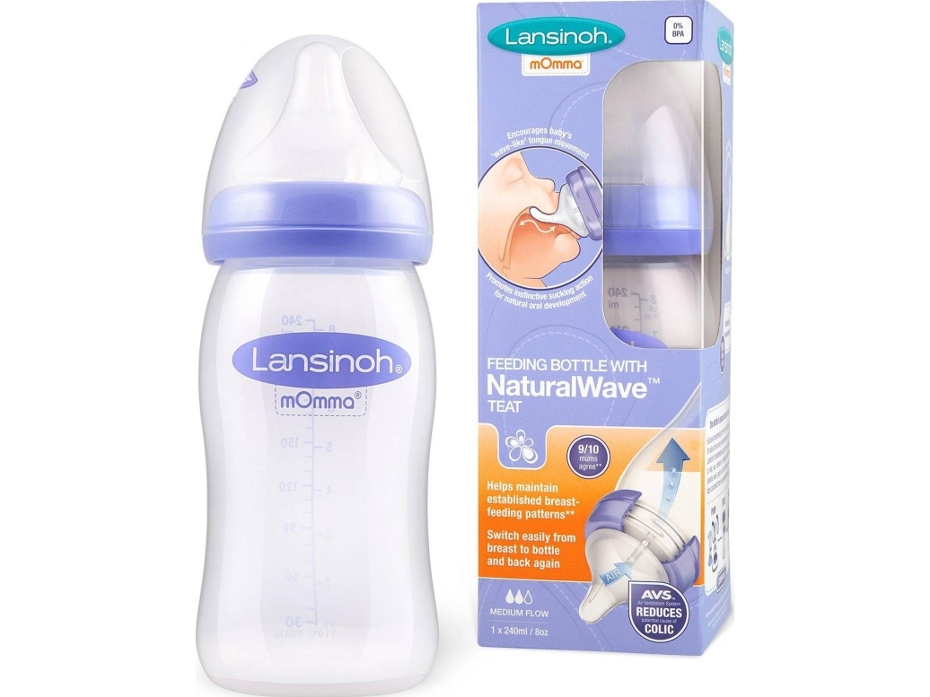 LANSINOH matningsflaska 240 ml med NATURALWAVE-napp