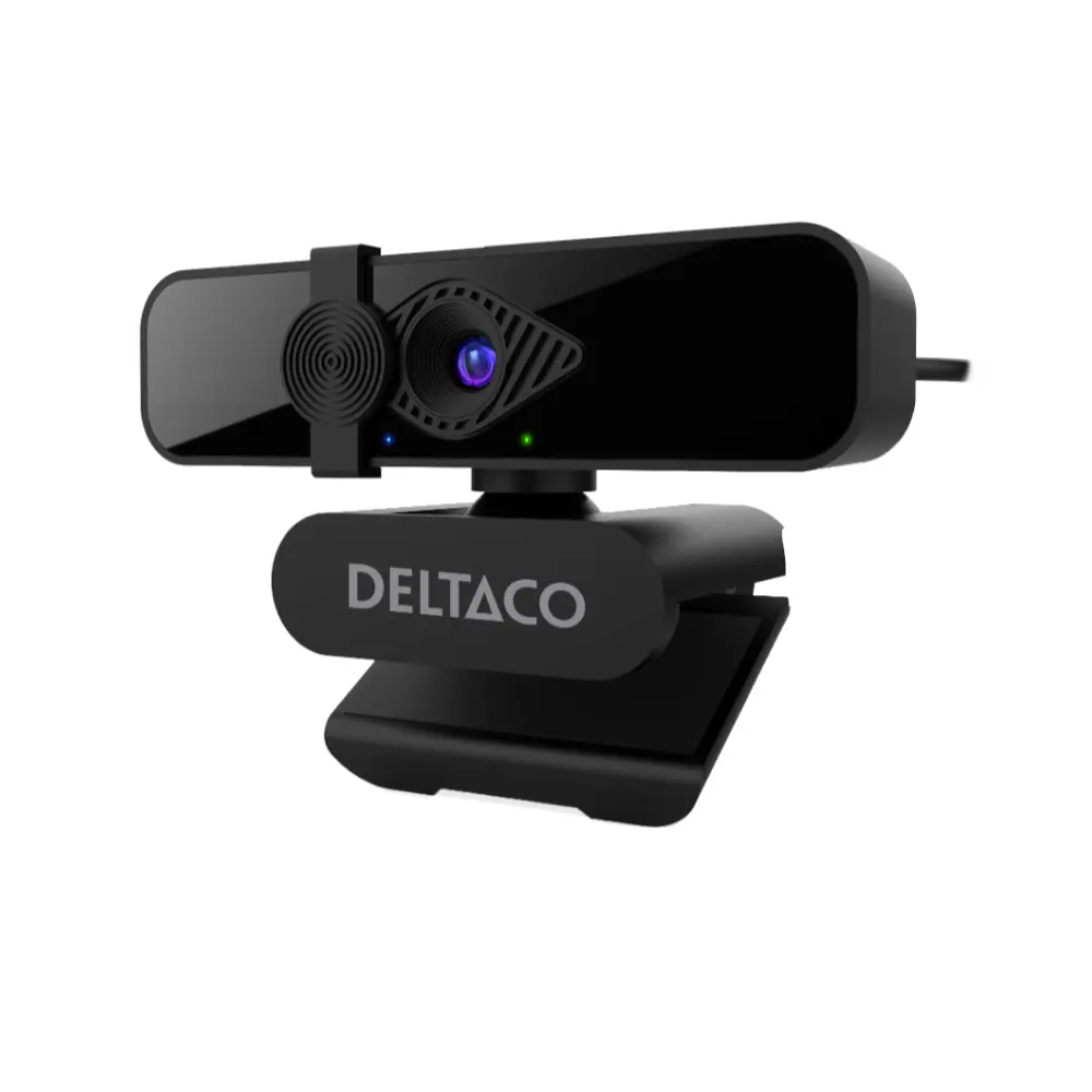 Deltaco 2K QHD-webbkamera med 360° rotation – svart