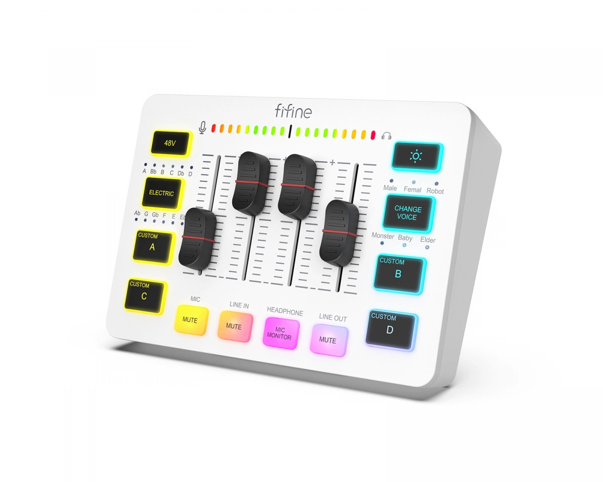 Fifine AMPLIGAME SC3 Gaming USB Mixer - Mixerbord för Streaming & Podcast - Vit