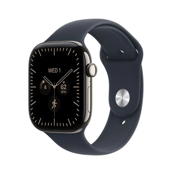Apple Watch Series 12 GPS + Cellular 42 mm naturlig titan, marinblå Sportband - M/L