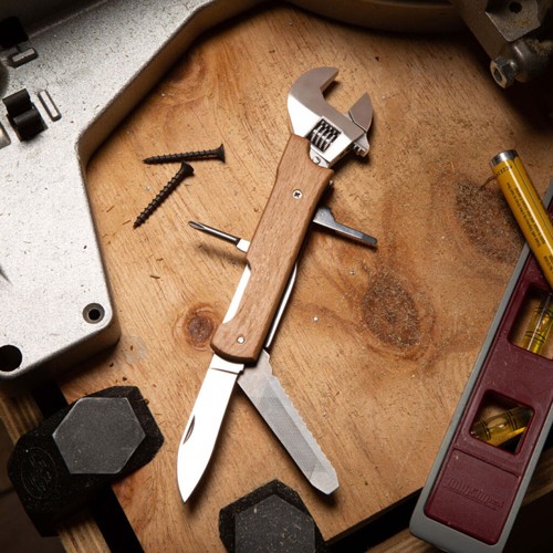 Kikkerland - Wooden Wrench Multi-tool - 1.5 x 6.25 x 0.75 inches