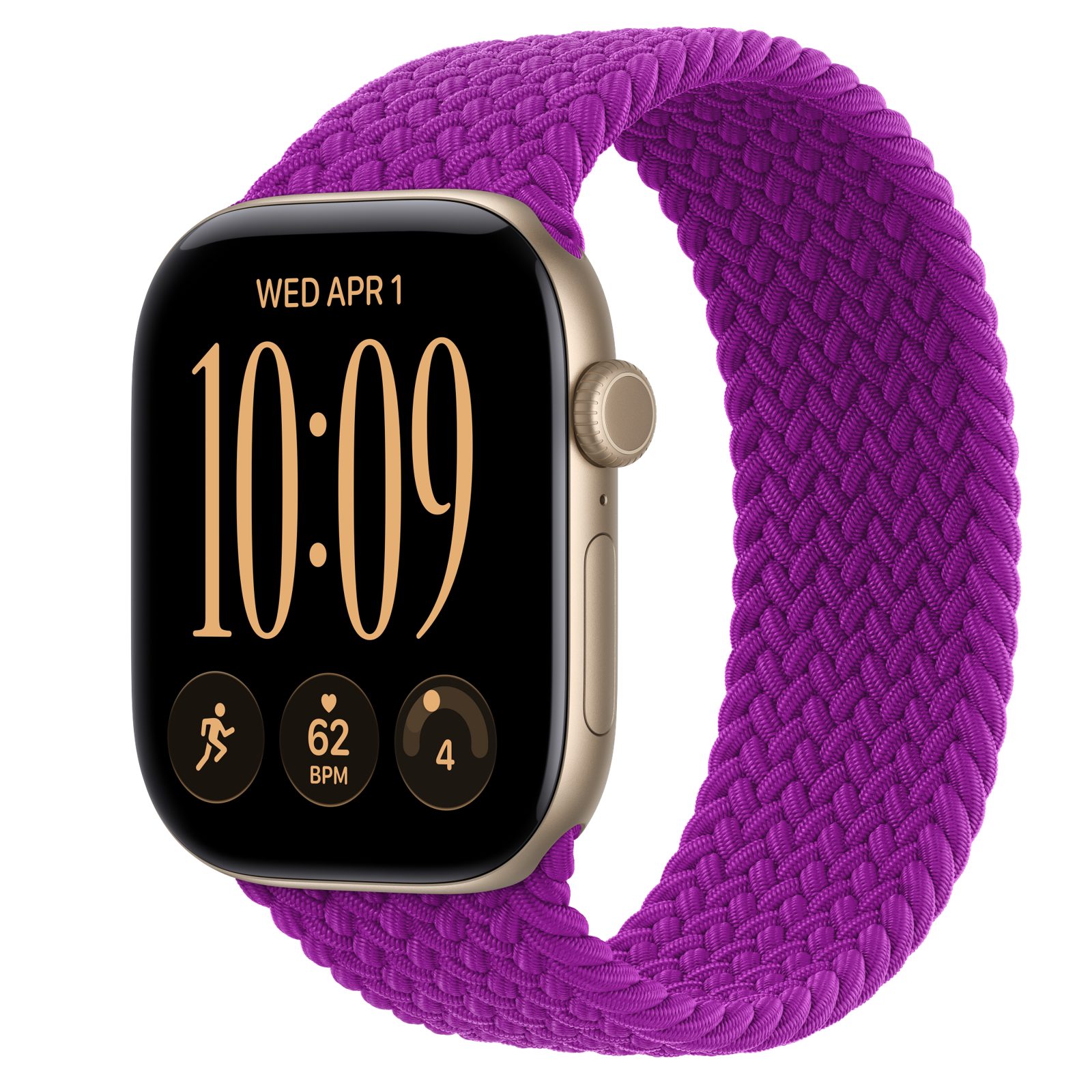Apple Watch Series 12 (GPS + Cellular) • Aluminiumboett ljust guld, 46 mm • Flätad sololoop magenta