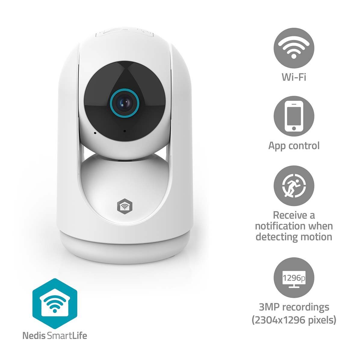 Nedis SmartLife inomhus IP-kamera 3MP Full HD 1296p Pan tilt