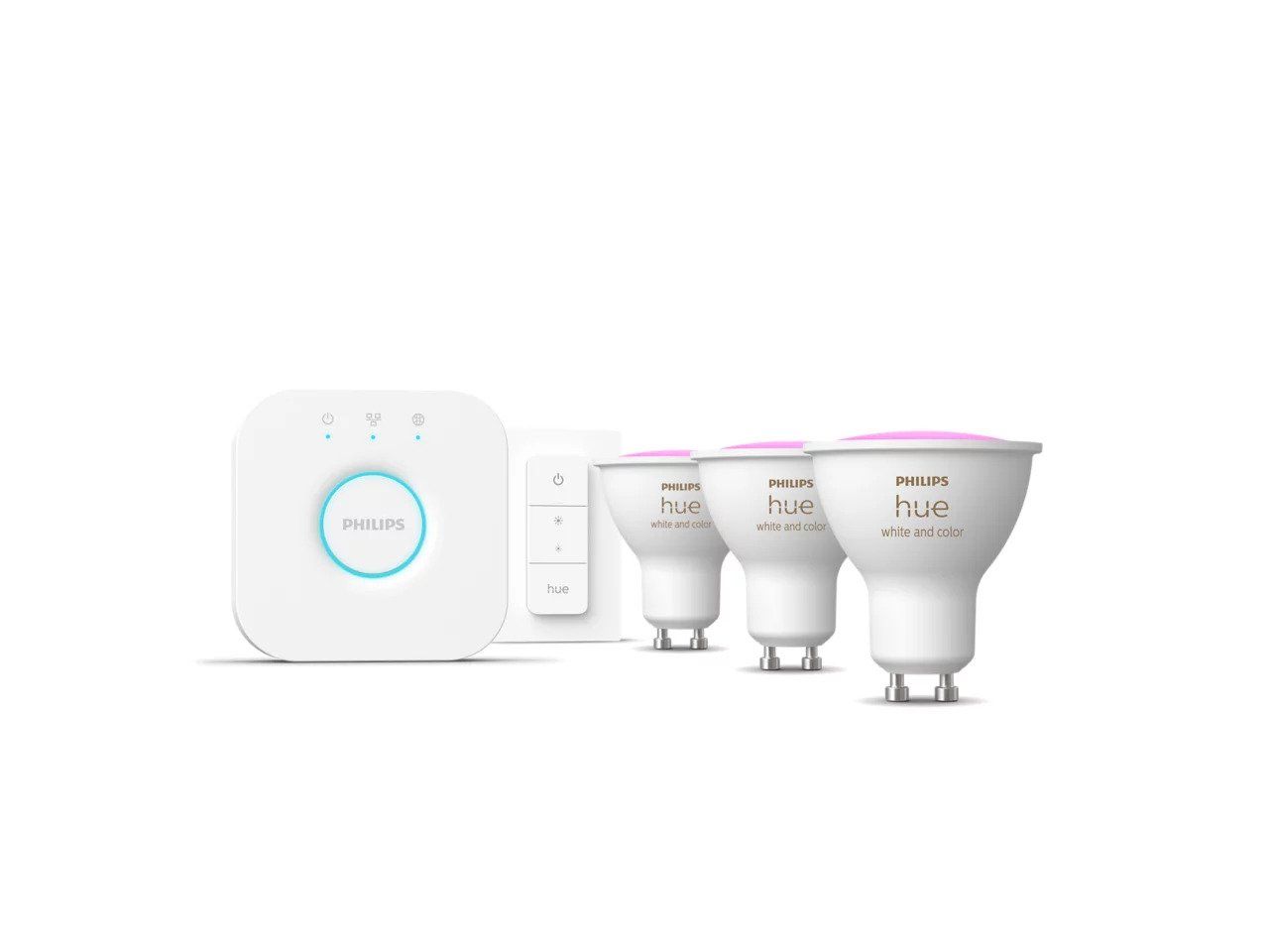 Philips Hue startpaket 3 X GU10 spotlights + brygga + dimmer