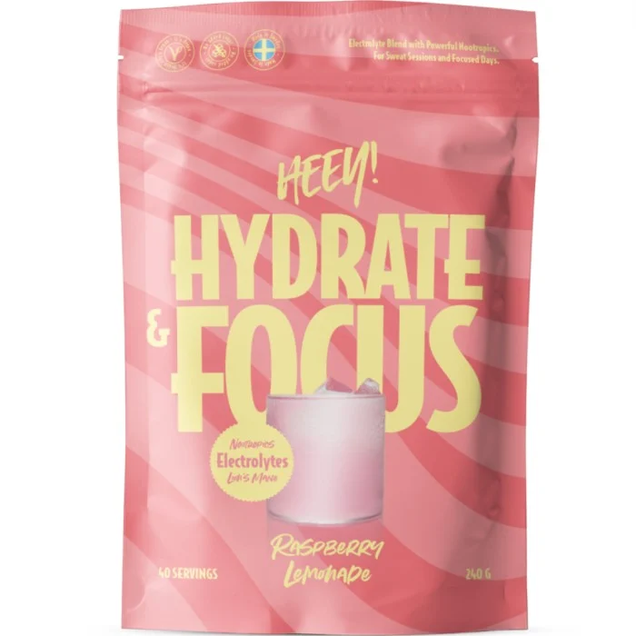 Heey! Hydrate & Focus Electrolytes Raspberry Lemonade 240 g