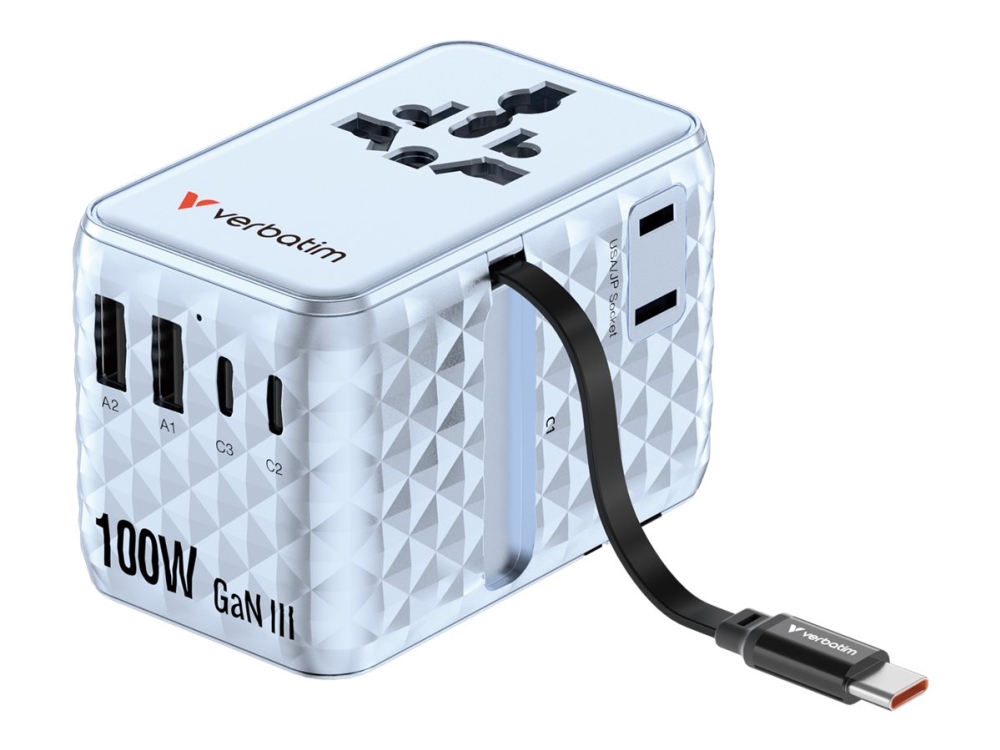 Verbatim - Charge 'n' Travel 100W Universal Travel Adapter with retractable cable Blue, bild 4