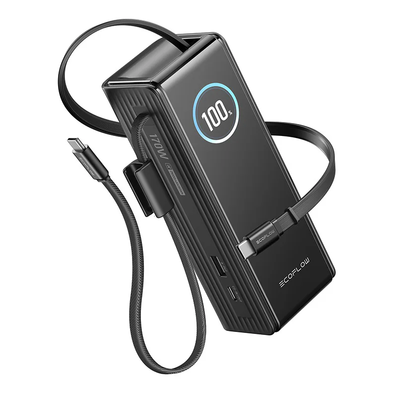 EcoFlow RAPID (25000 mAh, 170 W) – Inbyggd kabel – Powerbank – Svart