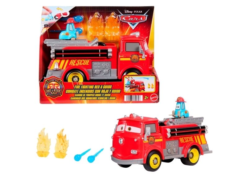 Disney Pixar Cars Disney och Pixar Bilar, Kylarköpings racertävling och brandbilen Red med Guido samt tillbehör, Fordon, 3 År, Plast, Multifärg