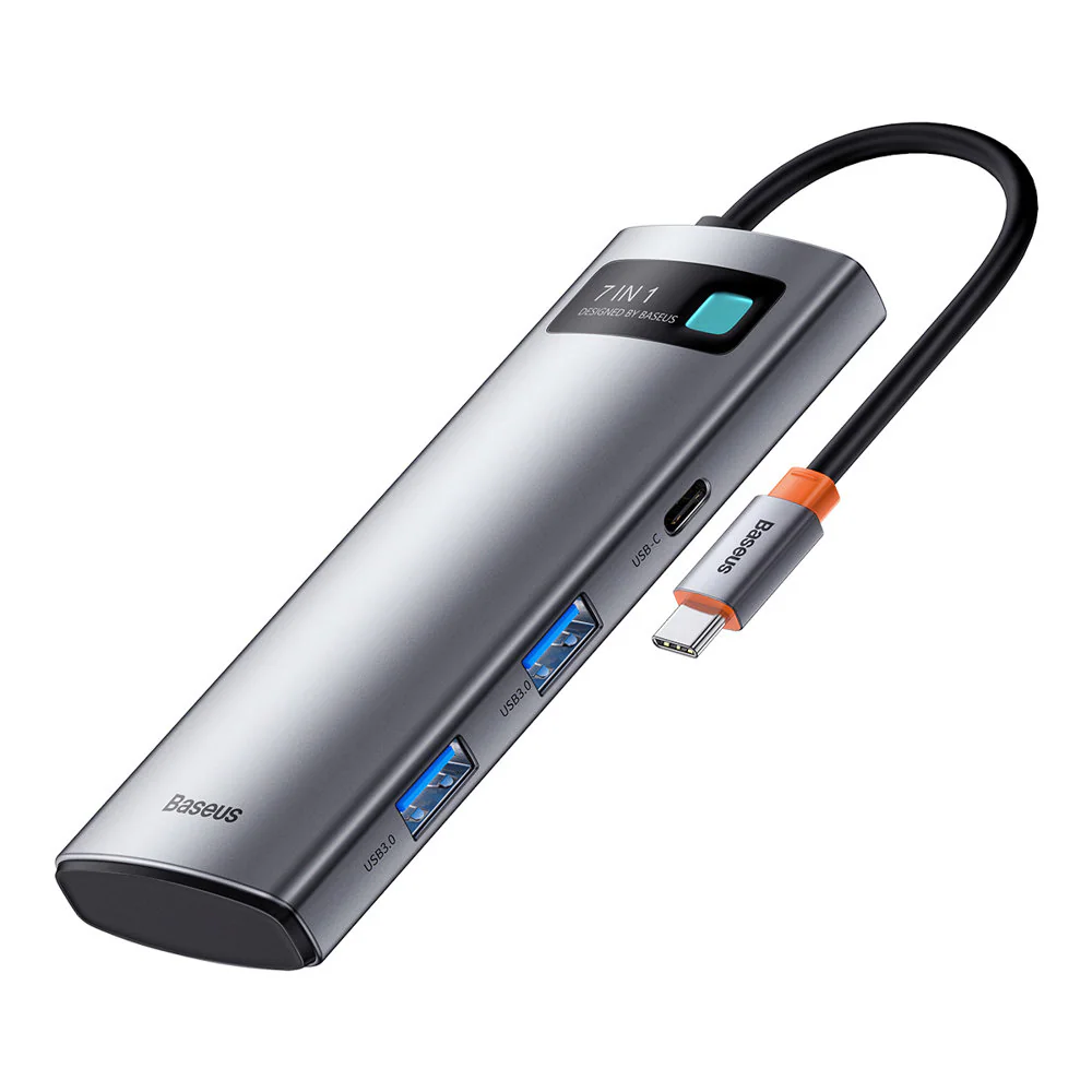 Baseus 7-i-1 adapter WKWG020113 Hub USB-C till 2x USB 3.0 + HDMI + 2x USB-C + microSD/SD-läsare
