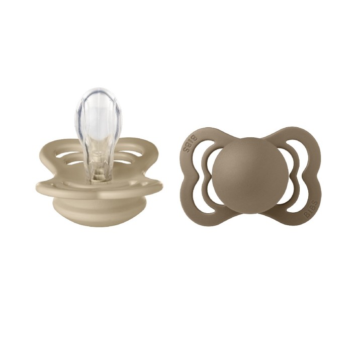 BIBS Pacifier Supreme 2 PACK Silicone Size 1 Vanilla/Dark Oak