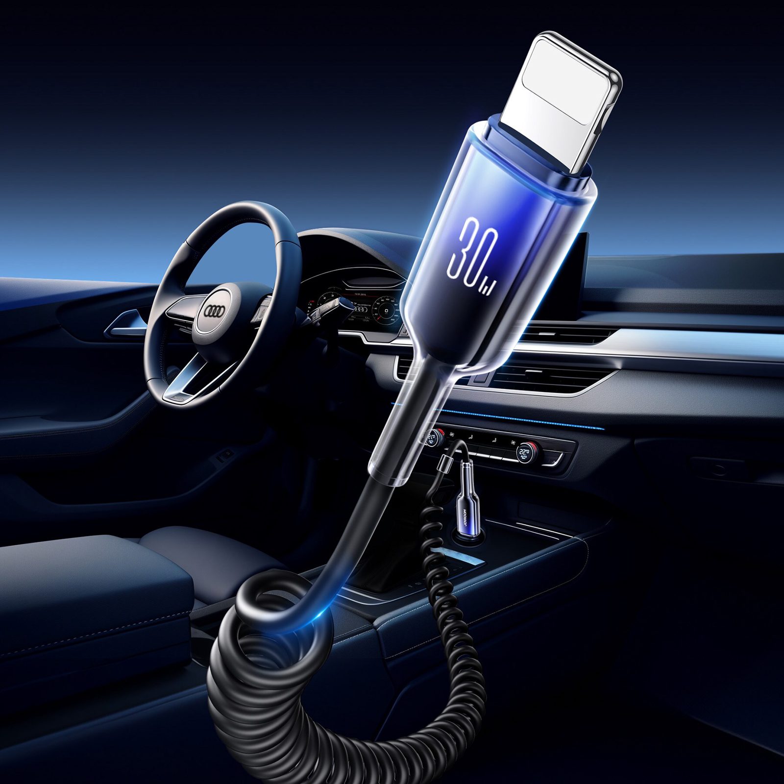 Joyroom S-A43 Crystal-Clear Series 30W USB-C - Lightning spiralkabel 1,5m - svart, bild 2