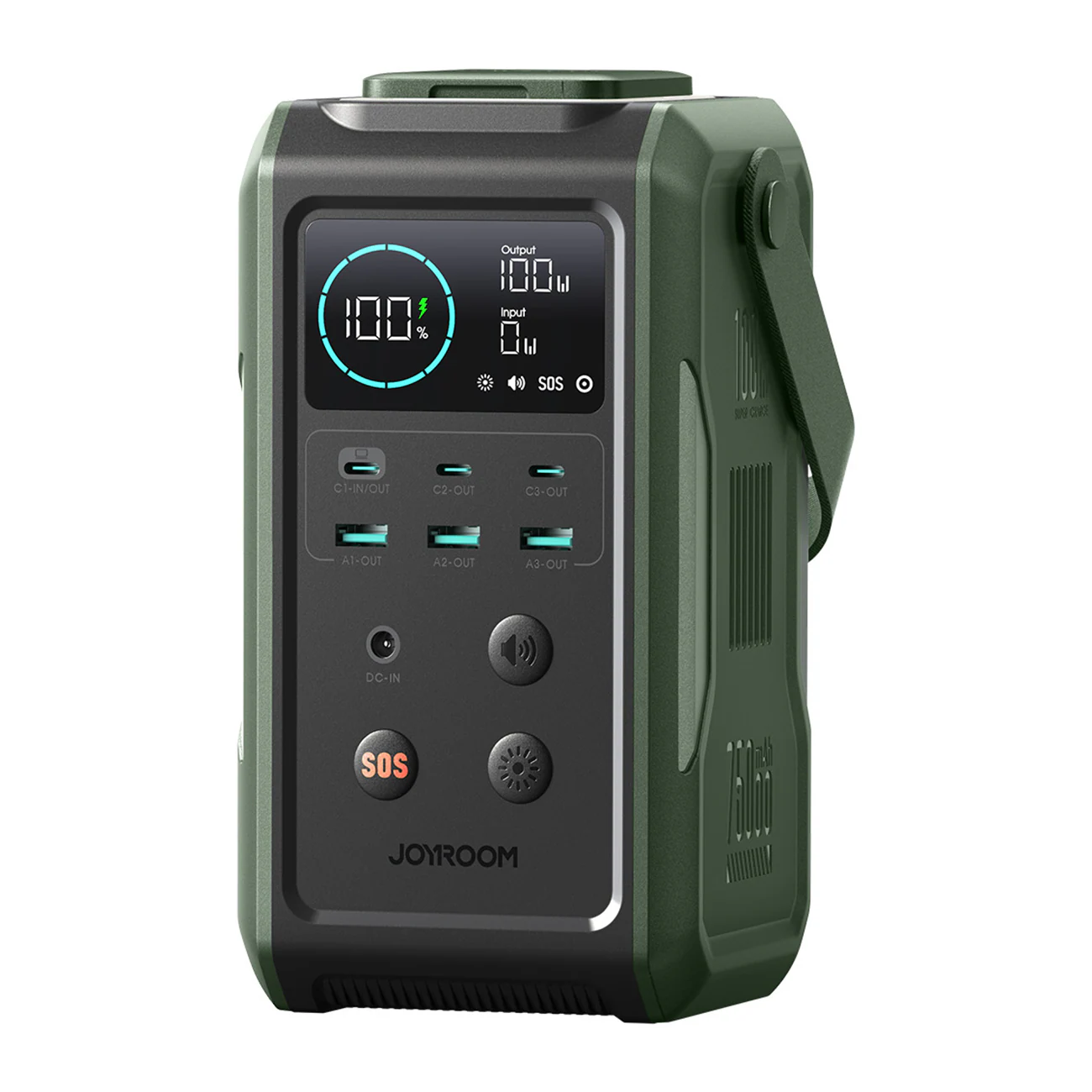 Powerbank Joyroom JR-PBF10 75000mAh 100W 3x USB-C 3x USB-A med vikbar ficklampa och handtag - grön, bild 2
