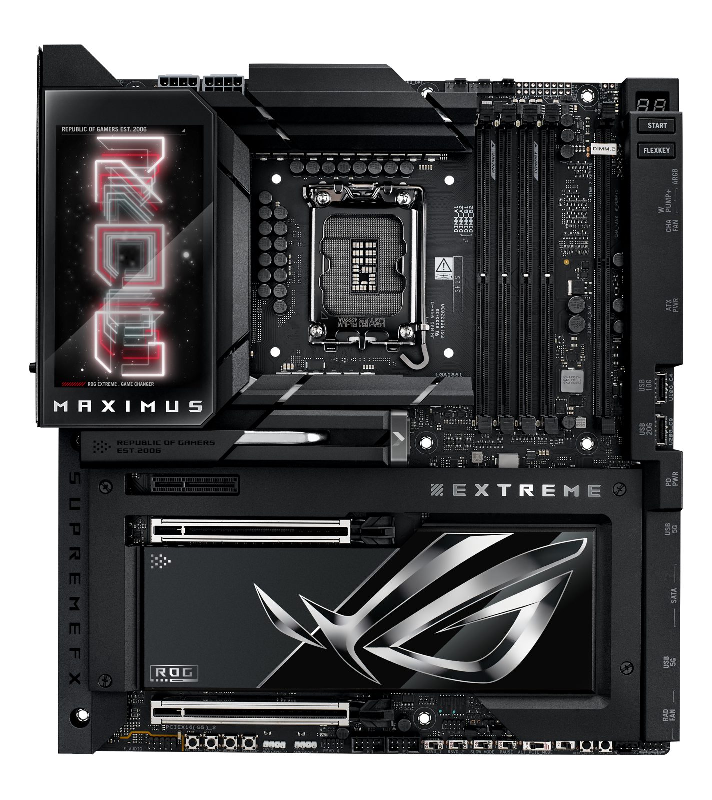 Asus ROG MAXIMUS Z890 EXTREME, Intel LGA1851, ATX, 3xPCI Express, 4xDDR5, 6xM.2 + SATA3 RAID, HDMI/2xTB5, USB-C, 10Gbe+2.5Gbe LAN, WiFi 7, Bluetooth 5.4, Aura Sync RGB, bild 3