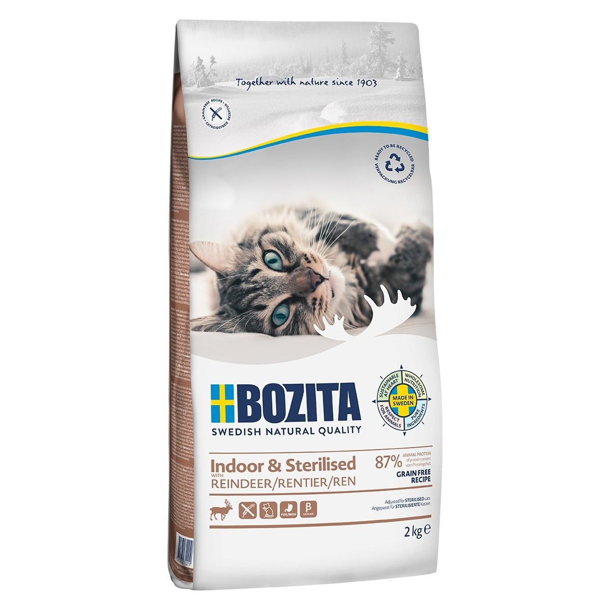 Bozita Indoor & Sterilised Grain Free Reindeer Torrfoder till Katt 2 kg