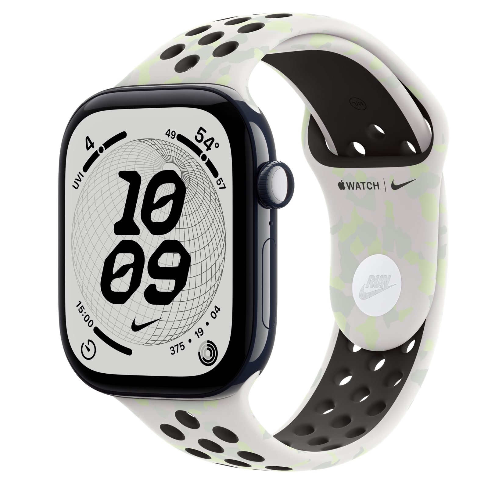 Apple Watch Series 12 (GPS + Cellular) • Keramikboett nattblå, 46 mm • Nike-sportband i Essential White