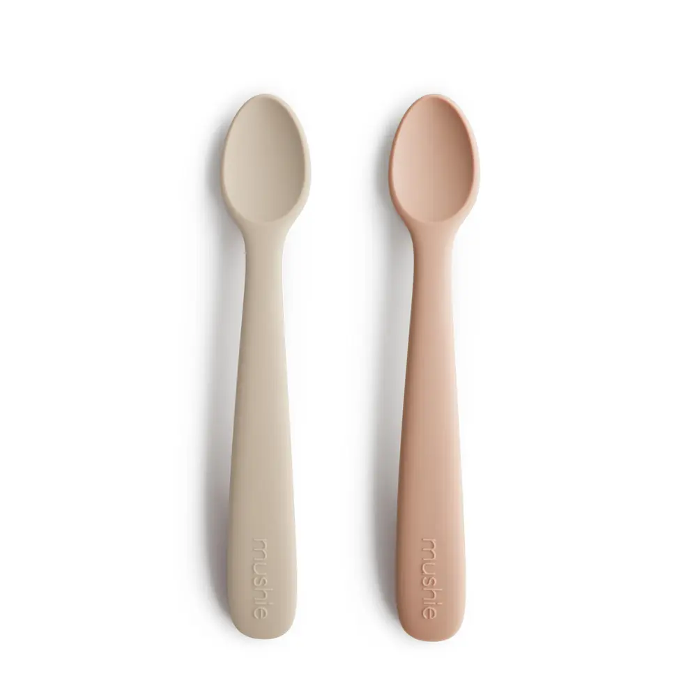 Mushie - Silicone Feeding Spoons 2-Pack - Blush/Shifting Sand - 16 cm