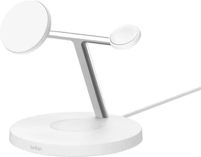 Belkin BoostCharge Pro 3-i-1 Qi2 trådlöst laddningsställ, vit