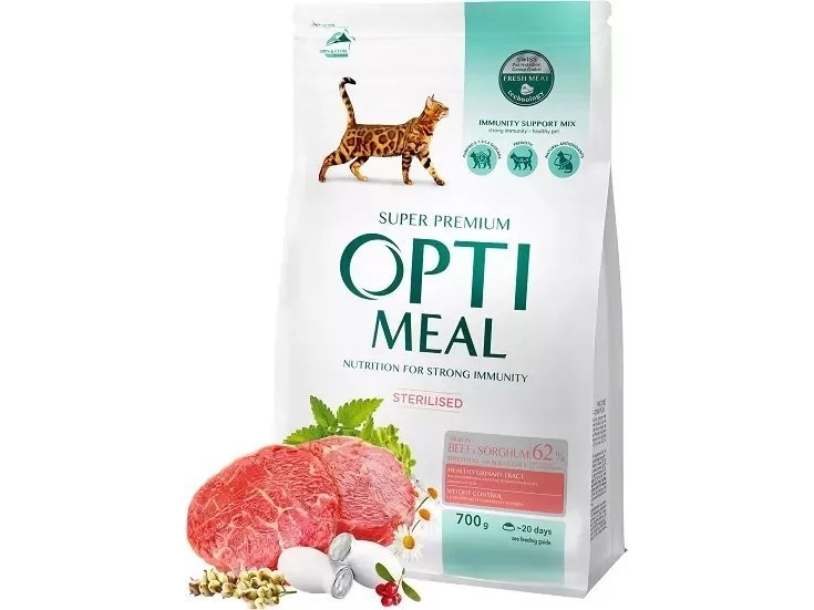 Optimeal kattmat för steriliserade katter nötkött 700 g